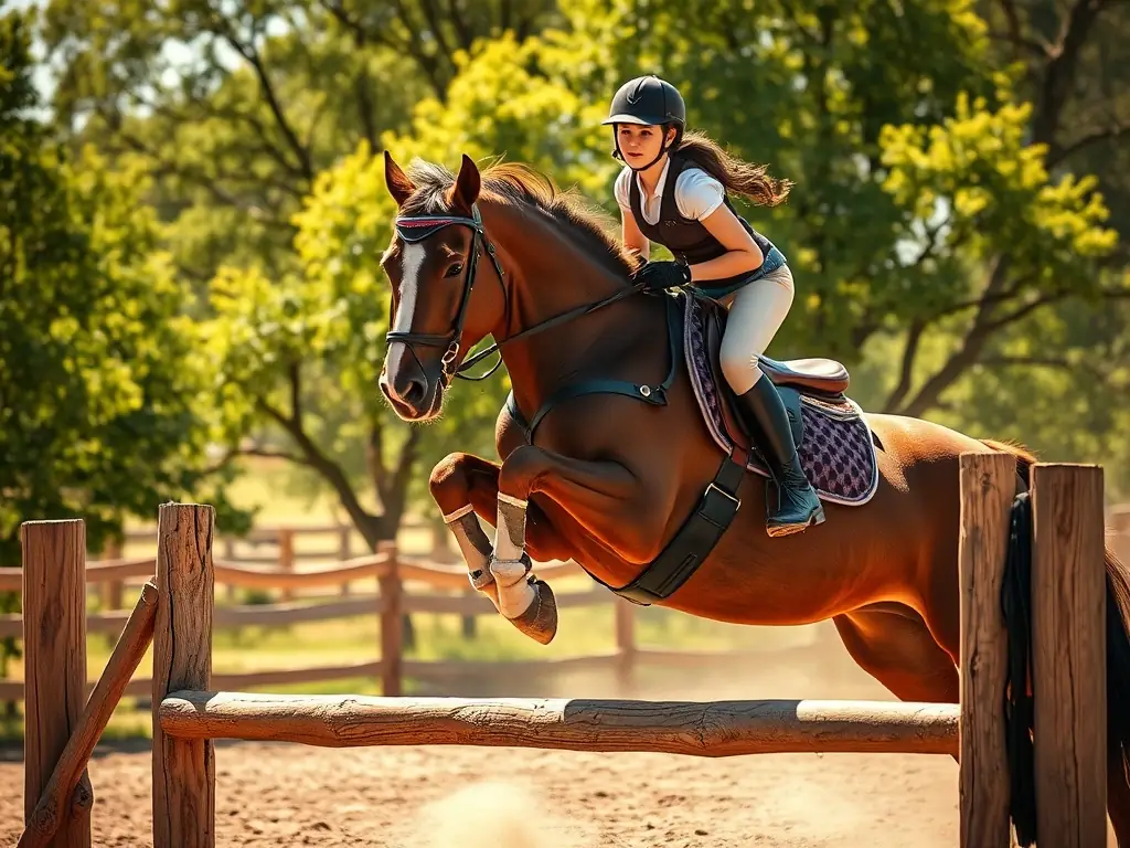 A rider confidently navigating an obstacle course, demonstrating personal growth and achievement in equestrian skills.