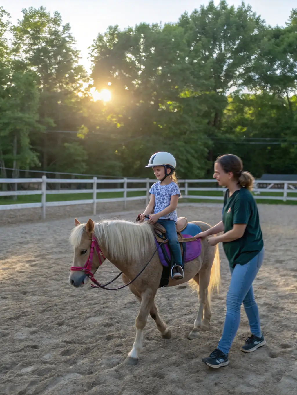 A young rider confidently guiding a horse through a training exercise, showcasing the foundational skills taught in the beginner program at LES AMIS CAVALIERS DES SABLONS.