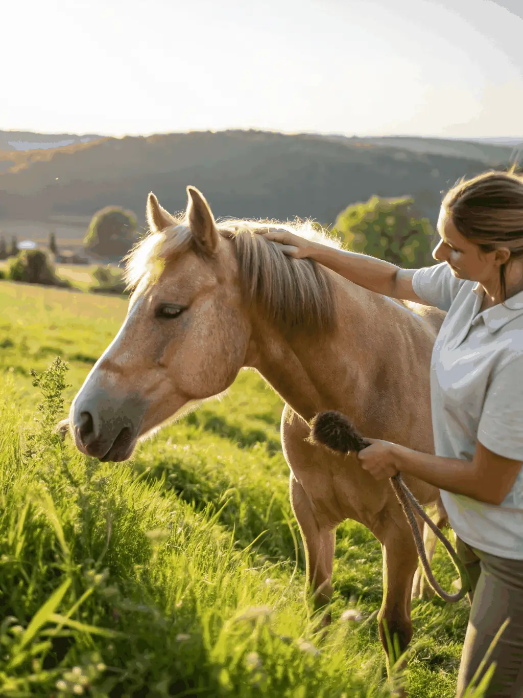 Volunteers assisting with horse care and stable management at LES AMIS CAVALIERS DES SABLONS, demonstrating community involvement and support.